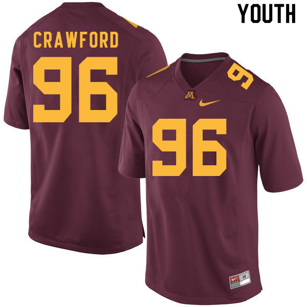 Youth #96 Mark Crawford Minnesota Golden Gophers College Football Jerseys Sale-Maroon